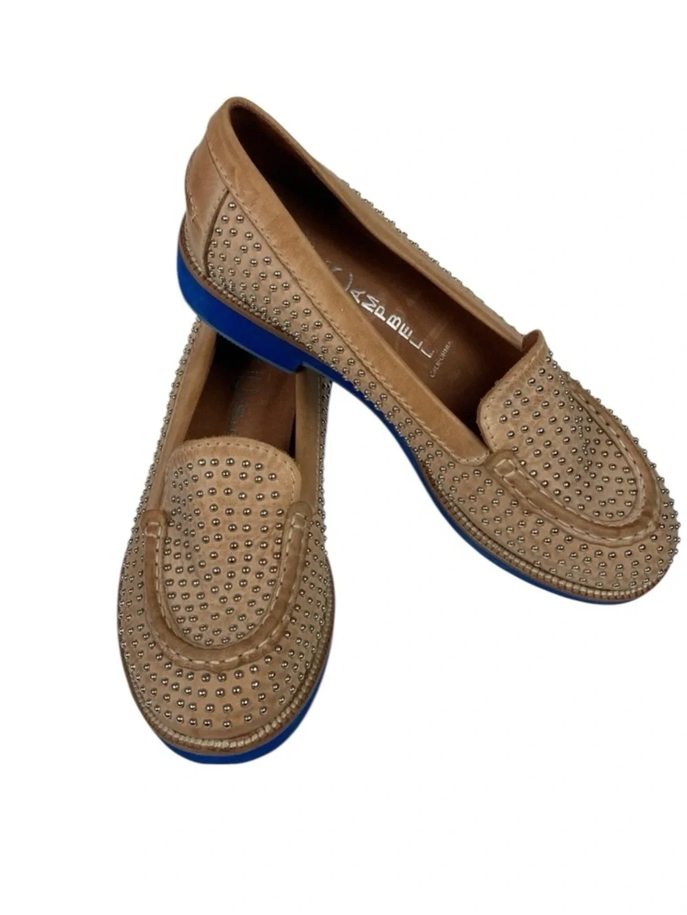Jeffrey Campbell Dorm Tan Leather Studded Loafer, Size 6.5